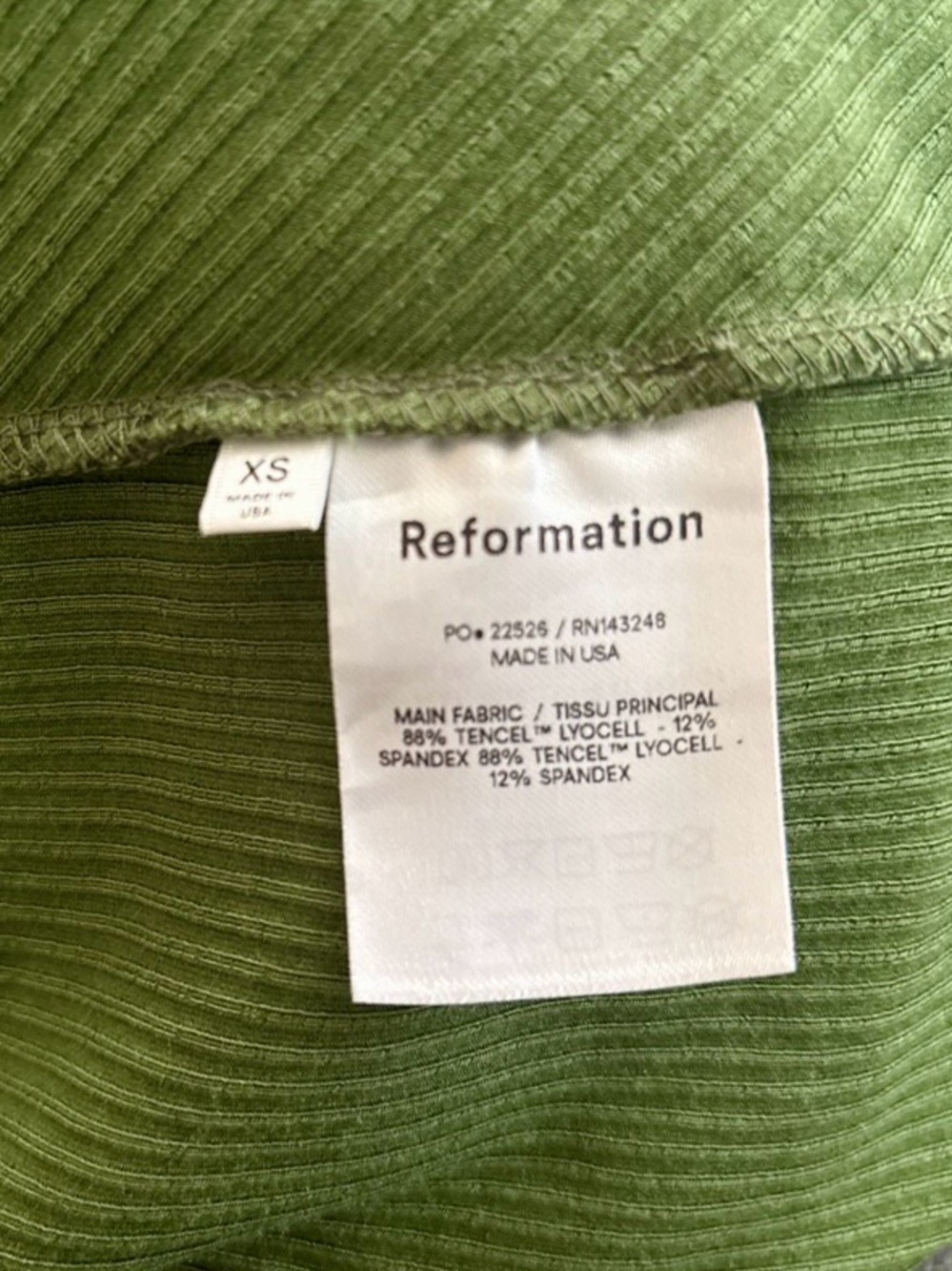 NWOT Reformation Amy Knit Dress Green Ribbed Button Front Collared XS - Picture 7 of 7